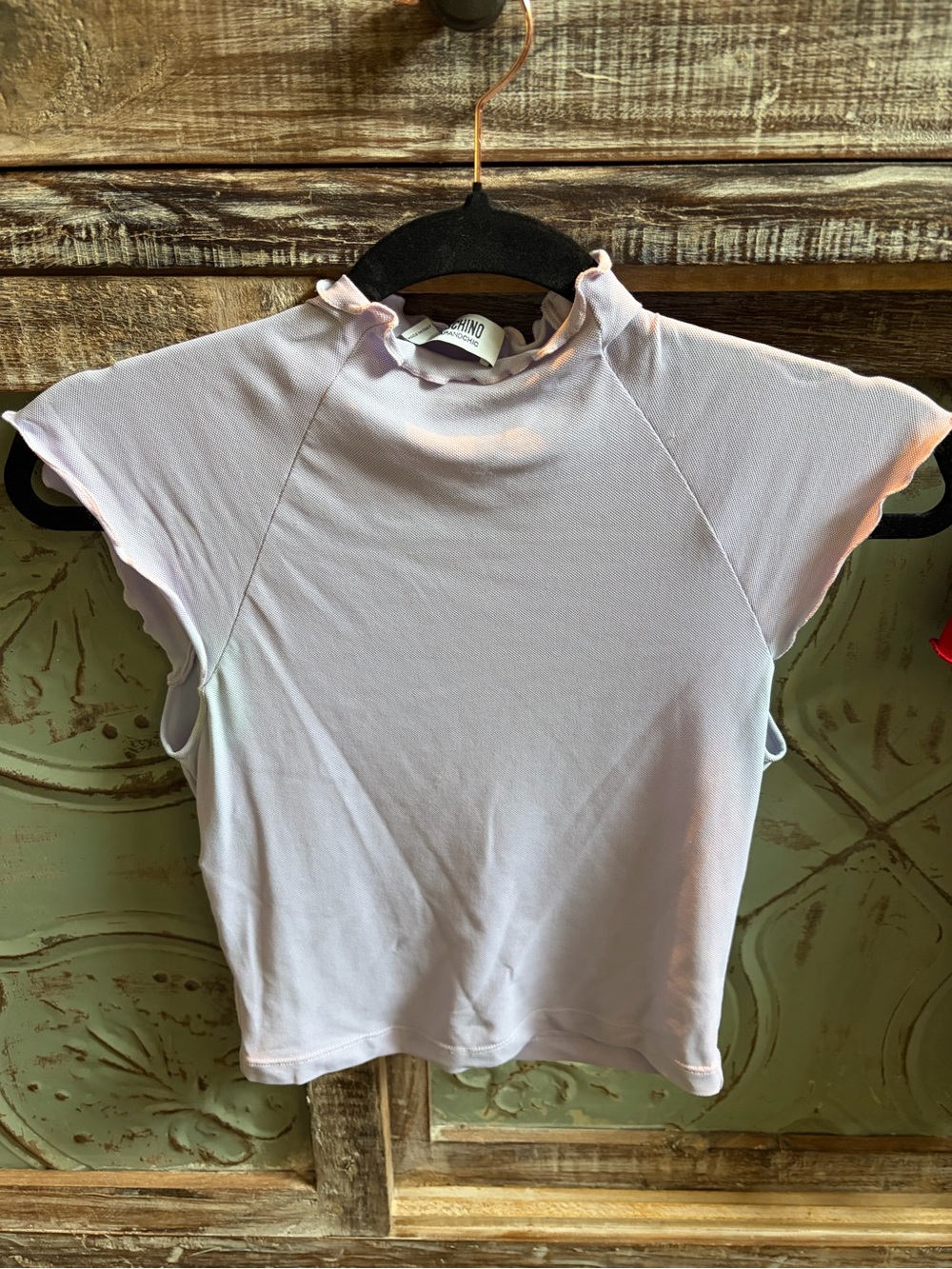MOSCHINO Vintage Lavender Scalloped High Neck with Scalloped Capped Sleeve Crop